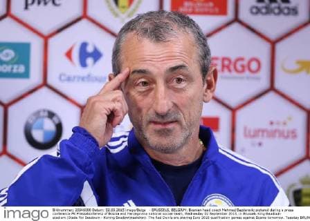 - BRUSSELS, BELGIUM: Bosnian head coach Mehmed Bazdarevic pictured during a press conference PK Pressekonferenz of Bosnia and Herzegovina national soccer team, Wednesday 02 September 2015, in Brussels King Baudouin stadium (Stade Roi Baudouin - Koning Boudewijnsatdion). The Red Devils are playing Euro 2016 qualification games against Bosnia tomorrow. Tuesday BRUNOxFAHY  x04692342x