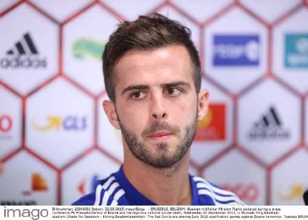 - BRUSSELS, BELGIUM: Bosnian midfielder Miralem Pjanic pictured during a press conference PK Pressekonferenz of Bosnia and Herzegovina national soccer team, Wednesday 02 September 2015, in Brussels King Baudouin stadium (Stade Roi Baudouin - Koning Boudewijnsatdion). The Red Devils are playing Euro 2016 qualification games against Bosnia tomorrow. Tuesday BRUNOxFAHY  x04692333x