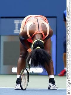 Top seed Serena Williams of the USA reacts after losing a point to Kiki Bertens of the Netherlands during a tie breaker in the first set of their second round match at the US Open Tennis Championships at the USTA Billie Jean King National Tennis Center in New York City on September 2, 2015.  NYP20150902303 MONIKAxGRAFF