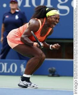 Top seed Serena Williams of the USA celebrates after wining the first set tie breaker against Kiki Bertens of the Netherlands during their second round match at the US Open Tennis Championships at the USTA Billie Jean King National Tennis Center in New York City on September 2, 2015.  NYP20150902309 MONIKAxGRAFF