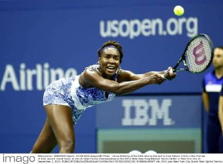 Venus Williams of the USA returns the ball to Irina Falconi (USA) in the first set of their second round match at the US Open Tennis Championships at the USTA Billie Jean King National Tennis Center in New York City on September 2, 2015.  NYP20150902321 MONIKAxGRAFF