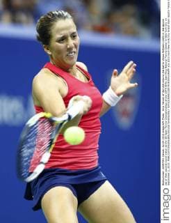 Irina Falconi of the USA returns the ball to Venus Williams (USA) in the second set of their second round match at the US Open Tennis Championships at the USTA Billie Jean King National Tennis Center in New York City on September 2, 2015.  NYP20150902328 MONIKAxGRAFF