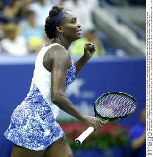 Venus Williams of the USA reacts after defeating Irina Falconi (USA) in the three sets of their second round match at the US Open Tennis Championships at the USTA Billie Jean King National Tennis Center in New York City on September 2, 2015. Williams won Williams won 6-3, 7-6, 6-2.  NYP20150902330 MONIKAxGRAFF