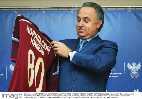 MOSCOW REGION, RUSSIA. SEPTEMBER 3, 2015. Russia s Minister, president of the Russian Football Union, Vitaly Mutko during a press conference PK Pressekonferenz on the Russian football future development in a pressroom of the Arena Khimki Stadium. Vasily Ponomarev TASS  TS00CDAA