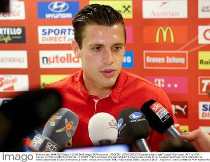 SOCCER - UEFA EURO EM Europameisterschaft Fussball 2016 quali, AUT vs MDA, preview VIENNA,AUSTRIA,03.SEP.15 - SOCCER - UEFA European Championship EM Europameisterschaft 2016, European Qualifiers, OEFB international match Länderspiel Austria vs Moldova, preview, mixed zone of team AUT. Image shows Zlatko Junuzovic (AUT). Keywords: press conference PK Pressekonferenz GEPAxpictures xChristianxOrt