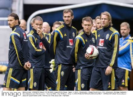 Sept. 3, 2015 - Stockholm - Zlatan Ibrahimovic, Erik Johansson, Andreas Isaksson, Kim Källström and Ola Toivonen - Training SWE - Cop 94 News - Sept. 3, 2015  - ZUMAb138