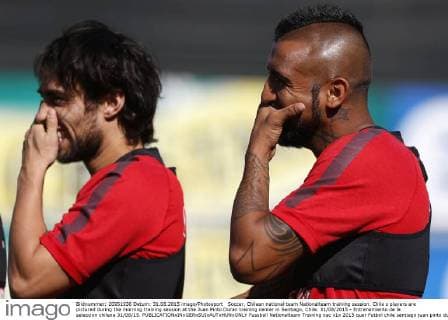 Soccer, Chilean national team Nationalteam training session. Chile s players are pictured during the morning training session at the Juan Pinto Duran training center in Santiago, Chile. 31 08 2015 - Entrenamiento de la seleccion chilena 31 08 15. 