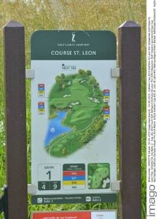 03.09.2015 , Solheim Cup 2015,Golfclub St.Leon-Rot Anlage des Golf Clubs St. Leon-Rot. Infotafel für die Bahn 1 - ksp