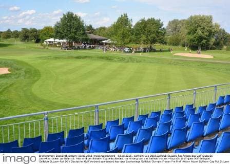 03.09.2015 , Solheim Cup 2015,Golfclub St.Leon-Rot Anlage des Golf Clubs St. Leon-Rot. Green zur Bahn 18. Hier wird der Solheim Cup entschieden. Im Hintergrund das Halfway House. - ksp