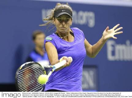 Petra Cetkovska of the Czech Republic hits a forehand to Caroline Wozniacki of Denmark in the second round in Arthur Ashe Stadium on day four at the US Open Tennis Championships at the USTA Billie Jean King National Tennis Center in New York City on September 3, 2015.  NYP20150903151 JOHNxANGELILLO