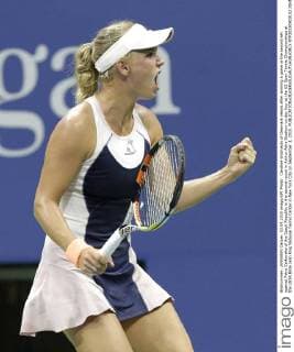 Caroline Wozniacki of Denmark reacts after winning a game in the second set against Petra Cetkovska of the Czech Republic in the second round in Arthur Ashe Stadium on day four at the US Open Tennis Championships at the USTA Billie Jean King National Tennis Center in New York City on September 3, 2015.  NYP20150903152 JOHNxANGELILLO