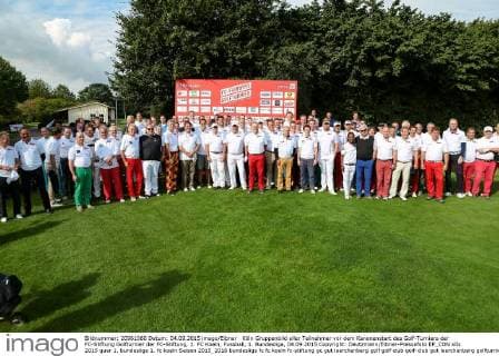 Köln Gruppenbild aller Teilnehmer vor dem Kanonenstart des Golf-Turniers der FC-Stiftung Golfturnier der FC-Stiftung, 1. FC Koeln, Fussball, 1. Bundesliga, 04.09.2015 Copyright: Deutzmann Eibner-Pressefoto EP_CDN