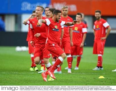 SOCCER - UEFA EURO EM Europameisterschaft Fussball 2016 quali, AUT vs MDA, preview VIENNA,AUSTRIA,04.SEP.15 - SOCCER - UEFA European Championship EM Europameisterschaft 2016, European Qualifiers, OEFB international match Länderspiel Austria vs Moldova, preview, training of team AUT. Image shows Marc Janko and Martin Harnik (AUT). GEPAxpictures xChristianxOrt