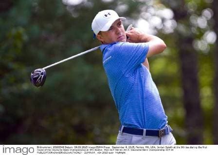 September 4, 2015; Norton, MA, USA; Jordan Spieth at the 9th tee during the first round of the Deutsche Bank Championship at TPC Boston. PGA Golf Herren 2015: Deutsche Bank Championship SEP 04 - ZUMAc04_