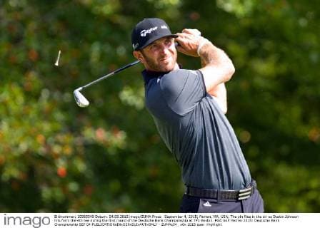 September 4, 2015; Norton, MA, USA; The pin flies in the air as Dustin Johnson hits form the 4th tee during the first round of the Deutsche Bank Championship at TPC Boston. PGA Golf Herren 2015: Deutsche Bank Championship SEP 04 - ZUMAc04_