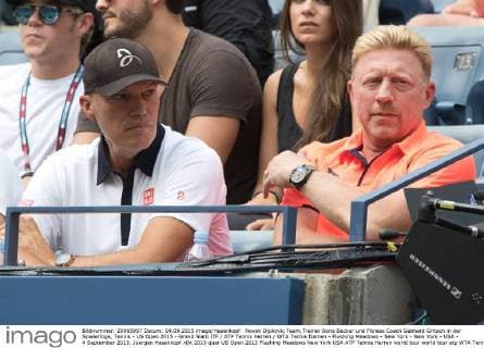 Novak Djokovic Team,Trainer Boris Becker und Fitness Coach Gebhard Gritsch in der Spielerloge, Tennis - US Open 2015 - Grand Slam ITF ATP Tennis Herren WTA Tennis Damen - Flushing Meadows - New York - New York - USA - 4 September 2015. Juergen Hasenkopf