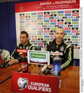 Spanish national team Nationalteam training session. In this picture, Andres Iniesta and Santi Cazorla at press conference PK Pressekonferenz xPABLOGARCIAx 