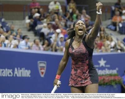 Serena Williams celebrates after winning a point in the second set of her match against Bethanie Mattek-Sands in the third round in Arthur Ashe Stadium on day five at the US Open Tennis Championships at the USTA Billie Jean King National Tennis Center in New York City on September 4, 2015. .  NYP20150904128 JOHNxANGELILLO