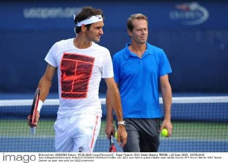 Roger Federer (SUI) Stefan Edberg TENNIS : US Open 2015 - 04 09 2015 TennisMagazine Panoramic 