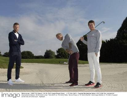 1. FC Köln Golf 1. Fussball Bundesliga Saison 2015 2016 Gut Lärchenhof Deutschland Datum: 04.09.2015 Links: Timo Horn (1. FC Köln) Mitte: Marcel Risse (1. FC Köln) Rechts: Dominique Heintz (1. FC Köln)
