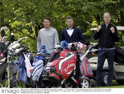1. FC Köln Golf 1. Fussball Bundesliga Saison 2015 2016 Gut Lärchenhof Deutschland Datum: 04.09.2015 Links: Dominique Heintz (1. FC Köln) Mitte: Timo Horn (1. FC Köln) Rechts: Kevin McKenna (1. FC Köln)