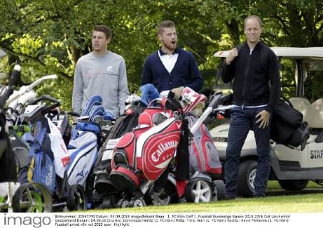 1. FC Köln Golf 1. Fussball Bundesliga Saison 2015 2016 Gut Lärchenhof Deutschland Datum: 04.09.2015 Links: Dominique Heintz (1. FC Köln) Mitte: Timo Horn (1. FC Köln) Rechts: Kevin McKenna (1. FC Köln)