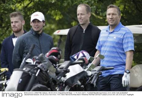 1. FC Köln Golf 1. Fussball Bundesliga Saison 2015 2016 Gut Lärchenhof Deutschland Datum: 04.09.2015 Von links: Timo Horn Patrick Helmes Kevin McKenna Manfred Schmid