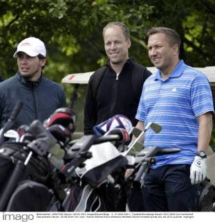 1. FC Köln Golf 1. Fussball Bundesliga Saison 2015 2016 Gut Lärchenhof Deutschland Datum: 04.09.2015 Von links: Patrick Helmes Kevin McKenna Manfred Schmid