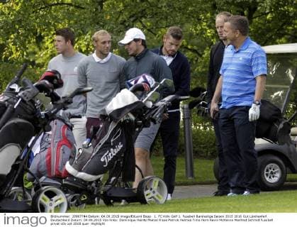1. FC Köln Golf 1. Fussball Bundesliga Saison 2015 2016 Gut Lärchenhof Deutschland Datum: 04.09.2015 Von links: Dominique Heintz Marcel Risse Patrick Helmes Timo Horn Kevin McKenna Manfred Schmid