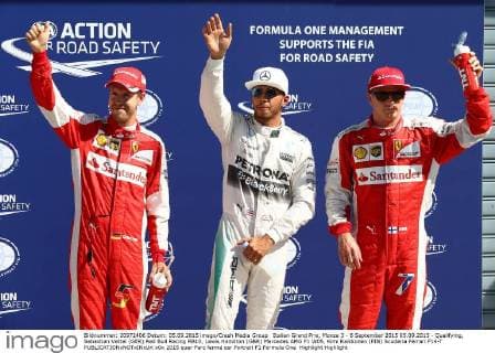 Italian Grand Prix, Monza 3 - 6 September 2015 05.09.2015 - Qualifying, Sebastian Vettel (GER) Red Bull Racing RB10, Lewis Hamilton (GBR) Mercedes AMG F1 W05, Kimi Raikkonen (FIN) Scuderia Ferrari F14-T 