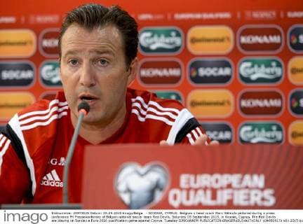 - NICOSIA, CYPRUS: Belgium s head coach Marc Wilmots pictured during a press conference PK Pressekonferenz of Belgian national soccer team Red Devils, Saturday 05 September 2015, in Nicosia, Cyprus. The Red Devils are playing on Sunday a Euro 2016 qualification game against Cyprus. Tuesday DIRKxWAEM  x04693917x