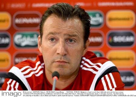 - NICOSIA, CYPRUS: Belgium s head coach Marc Wilmots pictured during a press conference PK Pressekonferenz of Belgian national soccer team Red Devils, Saturday 05 September 2015, in Nicosia, Cyprus. The Red Devils are playing on Sunday a Euro 2016 qualification game against Cyprus. Tuesday DIRKxWAEM  x04693918x