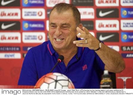 coach Fatih Terim of Turkye during the training session and press conference PK Pressekonferenz prior to the UEFA EURO EM Europameisterschaft Fussball 2016 qualifying match between Turkey and Netherlands on September 5, 2015 at the Konya B& 252;y& 252;ksehir Torku Arena in Konya, Turkey Training and press conference Netherlands in Turkey 2015 2016 xVIxxIVx 4278661
