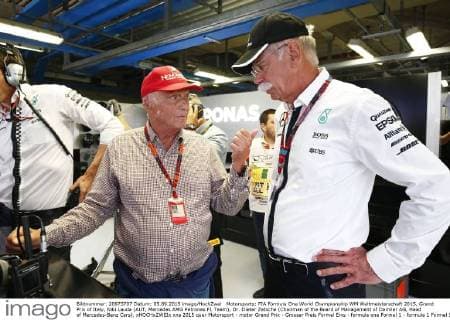 Motorsports: FIA Formula One World Championship WM Weltmeisterschaft 2015, Grand Prix of Italy, Niki Lauda (AUT, Mercedes AMG Petronas F1 Team), Dr. Dieter Zetsche (Chairman of the Board of Management of Daimler AG, Head of Mercedes-Benz Cars), xHOCHxZWEIx
