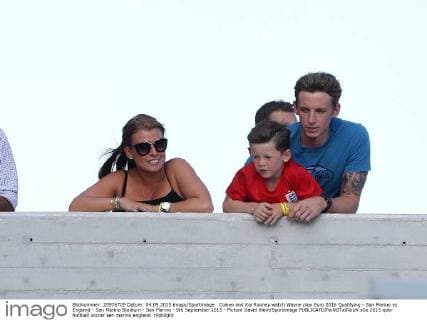 Coleen and Kai Rooney watch Wayne play Euro 2016 Qualifying - San Marino vs England - San Marino Stadium - San Marino - 5th September 2015 - Picture David Klein Sportimage EDITORIAL USE ONLY. No use with unauthorised audio, video, data, fixture lists, club league logos or live services. Online in-match use limited to 120 images, no video emulation. No use in betting, games or single club league player publications.
