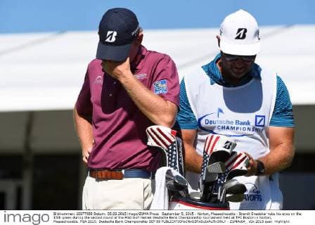 September 5, 2015 - Norton, Massachusetts - Brandt Snedeker rubs his eyes on the 15th green during the second round of the PGA Golf Herren Deutsche Bank Championship tournament held at TPC Boston in Norton, Massachusetts. PGA 2015: Deutsche Bank Championship SEP 05 - ZUMAc04_
