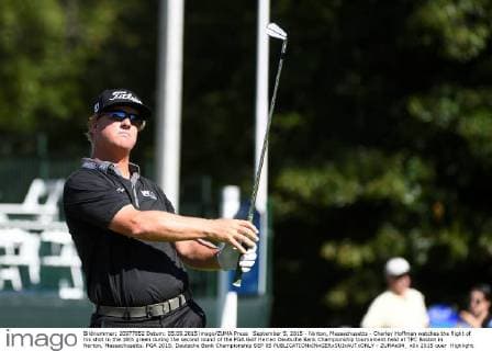 September 5, 2015 - Norton, Massachusetts - Charley Hoffman watches the flight of his shot to the 16th green during the second round of the PGA Golf Herren Deutsche Bank Championship tournament held at TPC Boston in Norton, Massachusetts. PGA 2015: Deutsche Bank Championship SEP 05 - ZUMAc04_