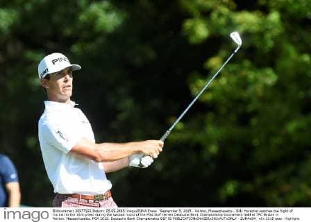 September 5, 2015 - Norton, Massachusetts - Billy Horschel watches the flight of his ball to the 16th green during the second round of the PGA Golf Herren Deutsche Bank Championship tournament held at TPC Boston in Norton, Massachusetts. PGA 2015: Deutsche Bank Championship SEP 05 - ZUMAc04_