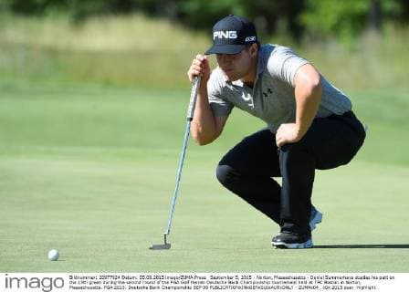 September 5, 2015 - Norton, Massachusetts - Daniel Summerhays studies his putt on the 15th green during the second round of the PGA Golf Herren Deutsche Bank Championship tournament held at TPC Boston in Norton, Massachusetts. PGA 2015: Deutsche Bank Championship SEP 05 - ZUMAc04_