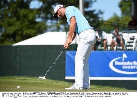September 5, 2015 - Norton, Massachusetts - Dustin Johnson putts on the 15th green during the second round of the PGA Golf Herren Deutsche Bank Championship tournament held at TPC Boston in Norton, Massachusetts. PGA 2015: Deutsche Bank Championship SEP 05 - ZUMAc04_