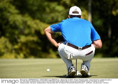 September 5, 2015 - Norton, Massachusetts - Kevin Streelman studies his putt on the 13th green during the second round of the PGA Golf Herren Deutsche Bank Championship tournament held at TPC Boston in Norton, Massachusetts. PGA 2015: Deutsche Bank Championship SEP 05 - ZUMAc04_