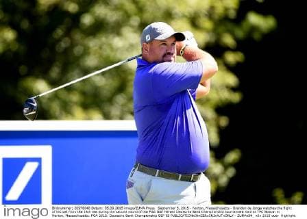 September 5, 2015 - Norton, Massachusetts - Brendon de Jonge watches the flight of his ball from the 14th tee during the second round of the PGA Golf Herren Deutsche Bank Championship tournament held at TPC Boston in Norton, Massachusetts. PGA 2015: Deutsche Bank Championship SEP 05 - ZUMAc04_