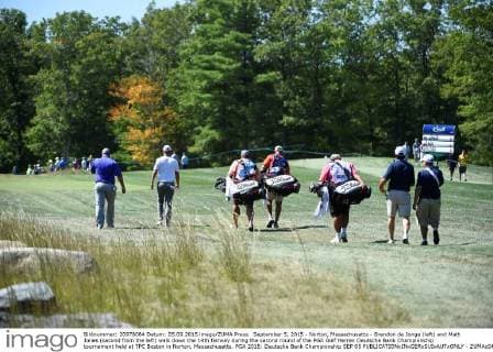 September 5, 2015 - Norton, Massachusetts - Brendon de Jonge (left) and Matt Jones (second from the left) walk down the 14th fairway during the second round of the PGA Golf Herren Deutsche Bank Championship tournament held at TPC Boston in Norton, Massachusetts. PGA 2015: Deutsche Bank Championship SEP 05 - ZUMAc04_