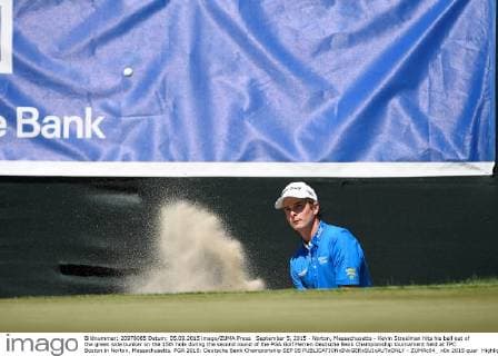 September 5, 2015 - Norton, Massachusetts - Kevin Streelman hits his ball out of the green side bunker on the 15th hole during the second round of the PGA Golf Herren Deutsche Bank Championship tournament held at TPC Boston in Norton, Massachusetts. PGA 2015: Deutsche Bank Championship SEP 05 - ZUMAc04_