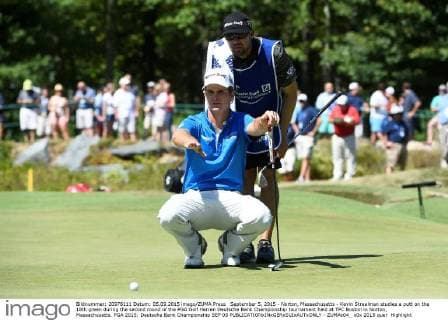 September 5, 2015 - Norton, Massachusetts - Kevin Streelman studies a putt on the 18th green during the second round of the PGA Golf Herren Deutsche Bank Championship tournament held at TPC Boston in Norton, Massachusetts. PGA 2015: Deutsche Bank Championship SEP 05 - ZUMAc04_