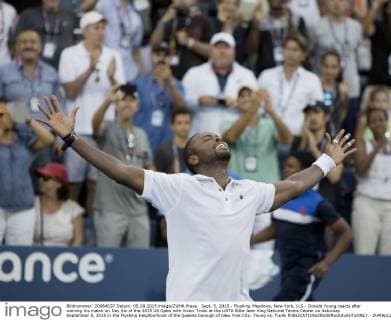 Sept. 5, 2015 - Flushing Meadows, New York, U.S - Donald Young reacts after winning his match on Day Six of the 2015 US Open with Victor Troiki at the USTA Billie Jean King National Tennis Center on Saturday September 5, 2015 in the Flushing neighborhood of the Queens borough of New York City. Young vs. Troiki - ZUMAp124