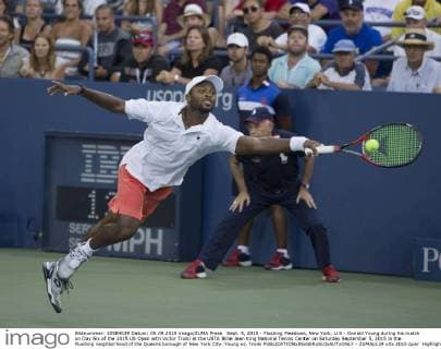 Sept. 5, 2015 - Flushing Meadows, New York, U.S - Donald Young during his match on Day Six of the 2015 US Open with Victor Troiki at the USTA Billie Jean King National Tennis Center on Saturday September 5, 2015 in the Flushing neighborhood of the Queens borough of New York City. Young vs. Troiki - ZUMAp124