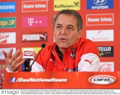 SOCCER - UEFA EURO EM Europameisterschaft Fussball 2016 quali, SWE vs AUT, preview VIENNA,AUSTRIA,06.SEP.15 - SOCCER - UEFA European Championship EM Europameisterschaft 2016, European Qualifiers, OEFB international match Länderspiel Sweden vs Austria, preview, press conference PK Pressekonferenz of team AUT. Image shows head coach Marcel Koller (AUT). GEPAxpictures xChristianxOrt