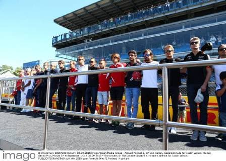 Aktuell Formel 1, GP von Italien, Gedenkminute für Justin Wilson Italian Grand Prix, Monza 3 - 6 September 2015 06.09.2015 - The drivers on the parade observe a minute s silence for Justin Wilson 
