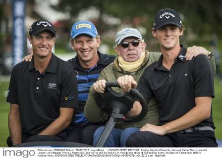 - KNOKKE-HEIST, BELGIUM: Belgian Nicolas Colsaerts, German Marcel Siem, Leopold Lippens and Belgian Thomas Pieters pictured during the 3rd edition of the Optima Kings of Golf golfing event, Sunday 06 September 2015 in Knokke-Heist. JASPERxJACOBS  x04694376x